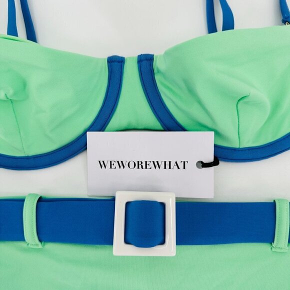 WeWoreWhat Emily Mint Green High Waisted Belted Balconette XS Bikini Set New - Picture 3 of 6